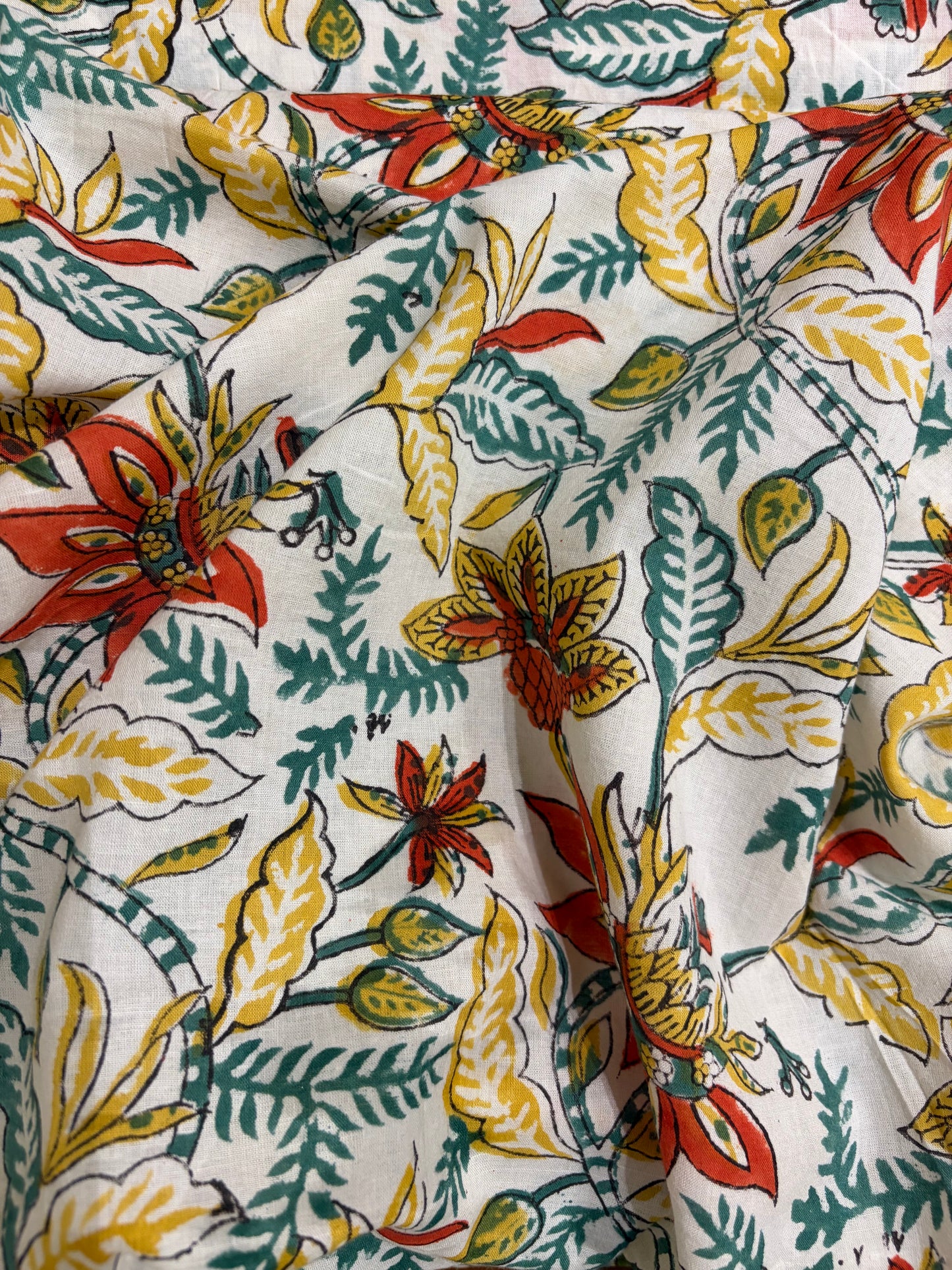 100% Cotton Hand Block Printed Fabric | Tropical Floral & Leaf Print Cotton Fabric | Jaipur Block Print Textile | Wholesale Fabric Manufacturer