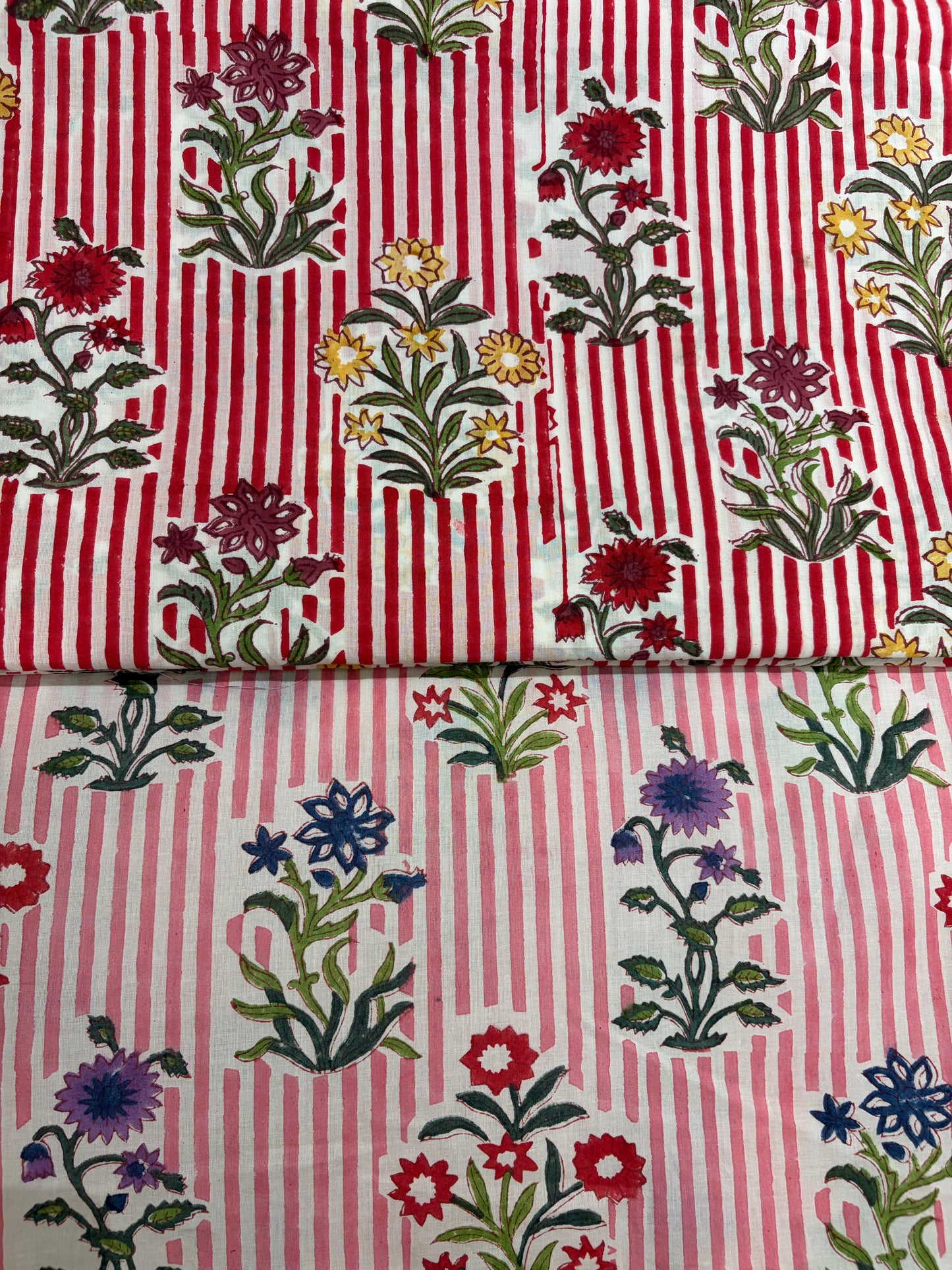 100% Cotton Hand Block Print Stripe Fabric | Flor100% Cotton Hand Block Print Floral Stripe Fabric | Jaipur Printed Cotton Dress Material | Botanical Cotton Fabric Manufacturer