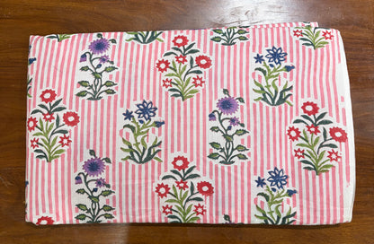 100% Cotton Hand Block Print Stripe Fabric | Flor100% Cotton Hand Block Print Floral Stripe Fabric | Jaipur Printed Cotton Dress Material | Botanical Cotton Fabric Manufacturer