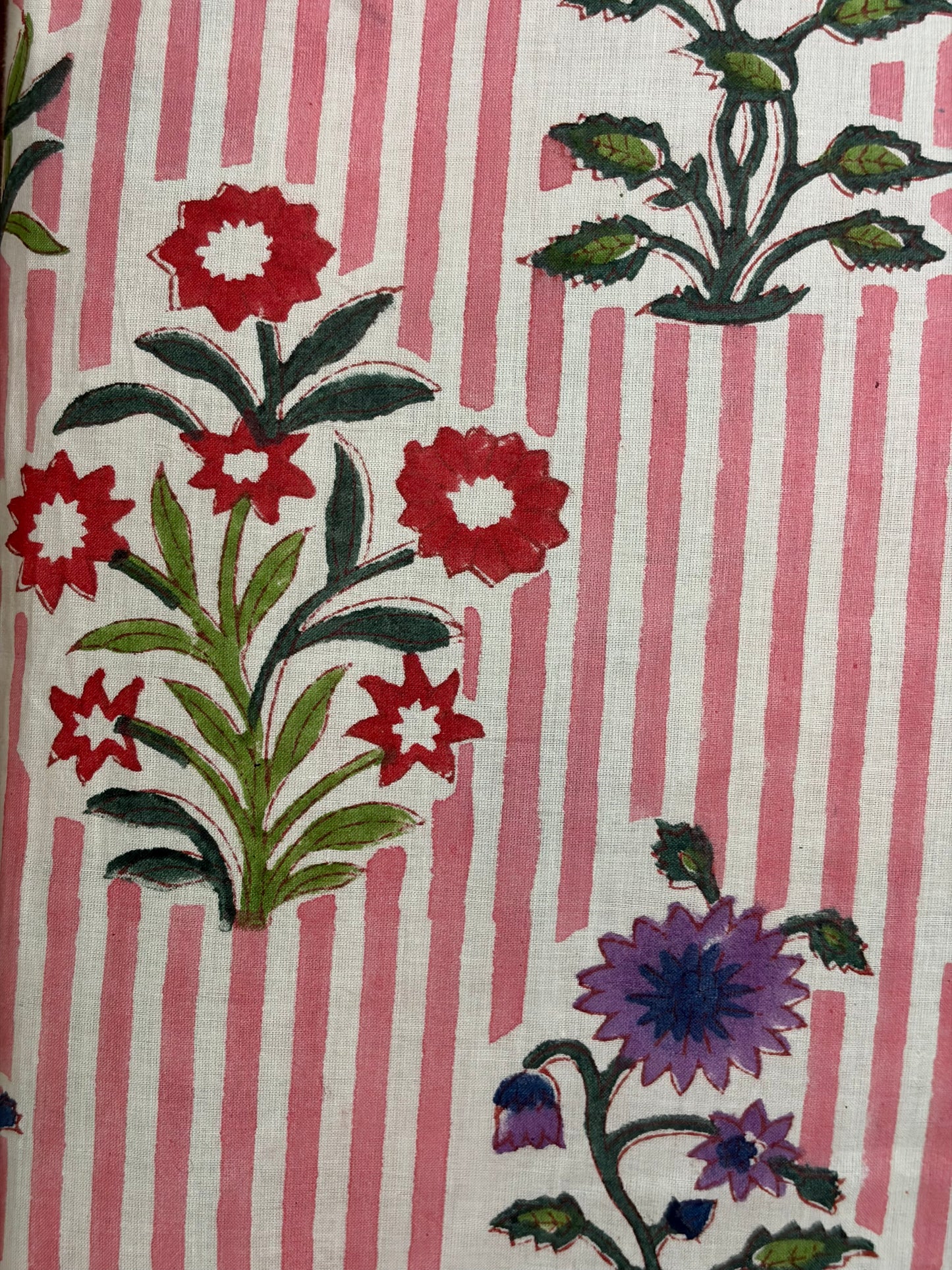 100% Cotton Hand Block Print Stripe Fabric | Flor100% Cotton Hand Block Print Floral Stripe Fabric | Jaipur Printed Cotton Dress Material | Botanical Cotton Fabric Manufacturer