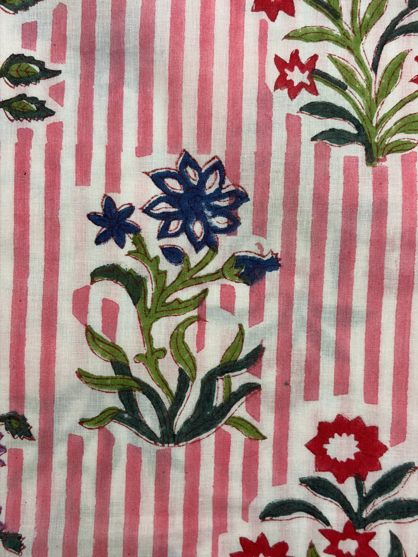 100% Cotton Hand Block Print Stripe Fabric | Flor100% Cotton Hand Block Print Floral Stripe Fabric | Jaipur Printed Cotton Dress Material | Botanical Cotton Fabric Manufacturer