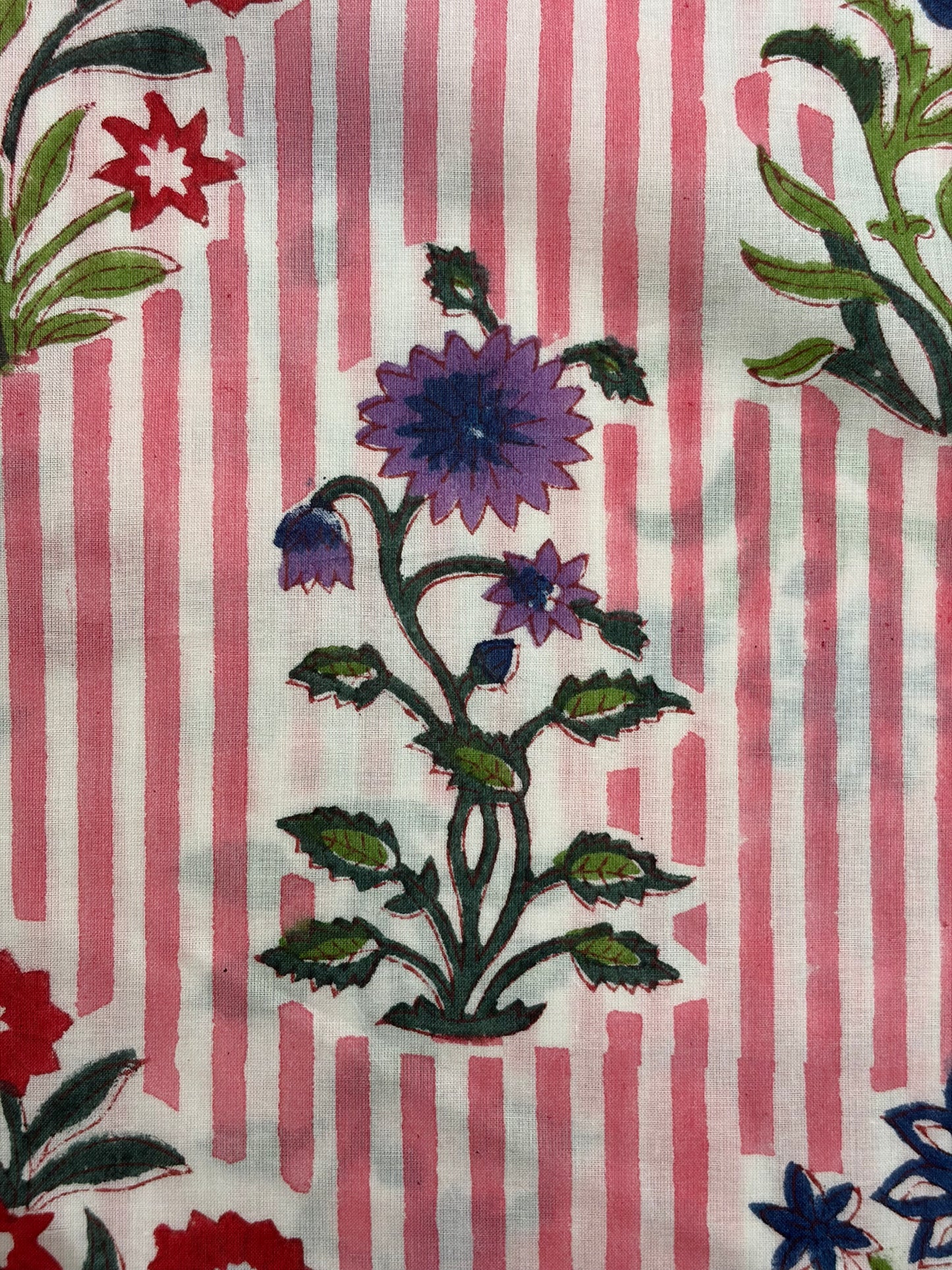 100% Cotton Hand Block Print Stripe Fabric | Flor100% Cotton Hand Block Print Floral Stripe Fabric | Jaipur Printed Cotton Dress Material | Botanical Cotton Fabric Manufacturer