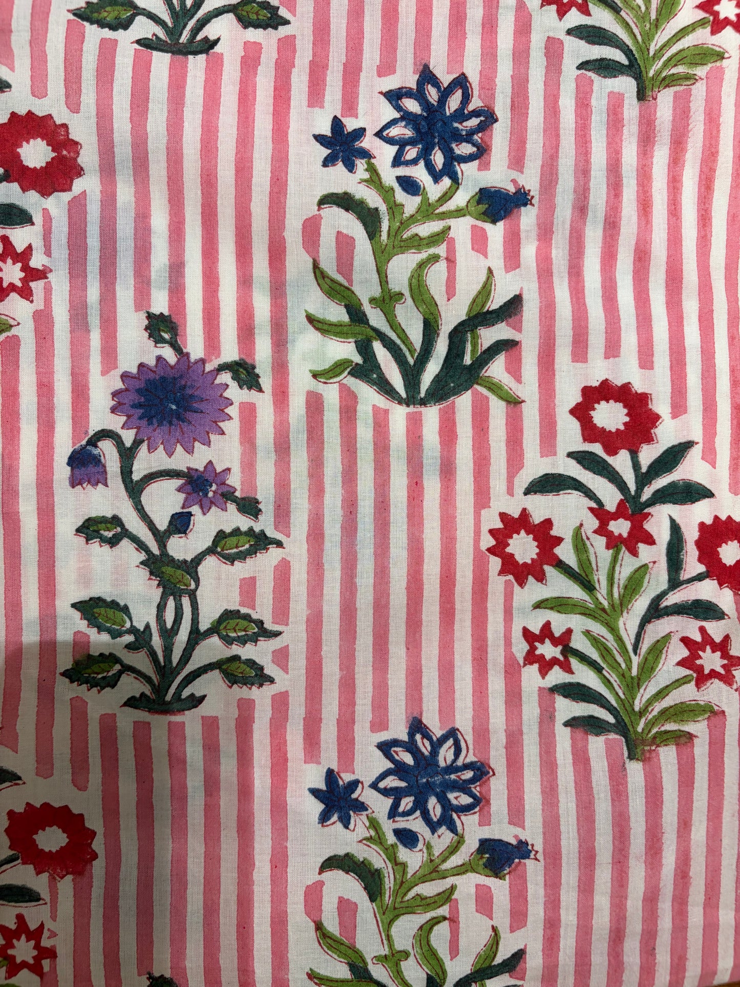 100% Cotton Hand Block Print Stripe Fabric | Flor100% Cotton Hand Block Print Floral Stripe Fabric | Jaipur Printed Cotton Dress Material | Botanical Cotton Fabric Manufacturer