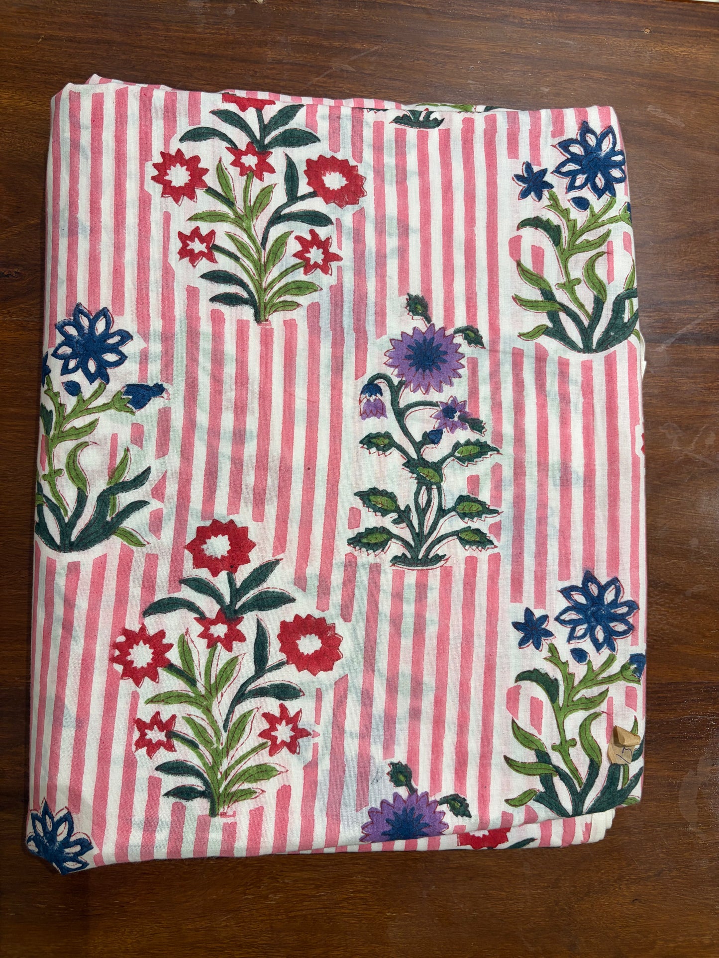 100% Cotton Hand Block Print Stripe Fabric | Flor100% Cotton Hand Block Print Floral Stripe Fabric | Jaipur Printed Cotton Dress Material | Botanical Cotton Fabric Manufacturer
