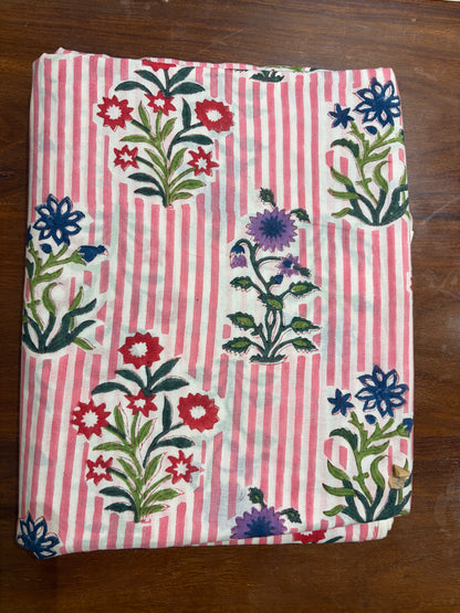 100% Cotton Hand Block Print Stripe Fabric | Flor100% Cotton Hand Block Print Floral Stripe Fabric | Jaipur Printed Cotton Dress Material | Botanical Cotton Fabric Manufacturer