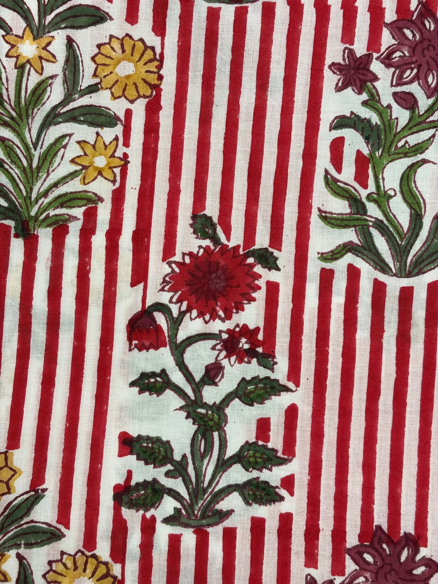 100% Cotton Hand Block Print Stripe Fabric | Flor100% Cotton Hand Block Print Floral Stripe Fabric | Jaipur Printed Cotton Dress Material | Botanical Cotton Fabric Manufacturer