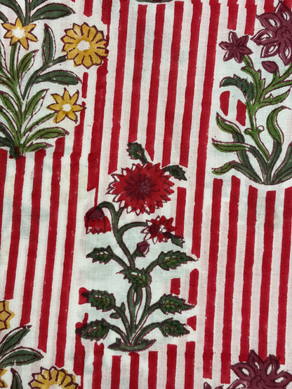 100% Cotton Hand Block Print Stripe Fabric | Flor100% Cotton Hand Block Print Floral Stripe Fabric | Jaipur Printed Cotton Dress Material | Botanical Cotton Fabric Manufacturer