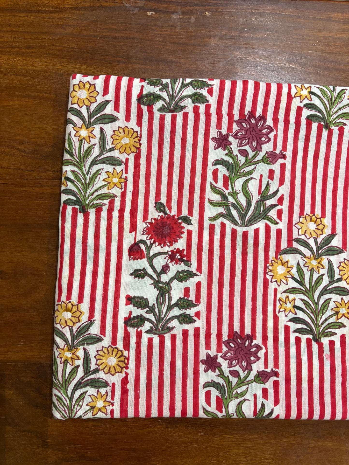100% Cotton Hand Block Print Stripe Fabric | Flor100% Cotton Hand Block Print Floral Stripe Fabric | Jaipur Printed Cotton Dress Material | Botanical Cotton Fabric Manufacturer