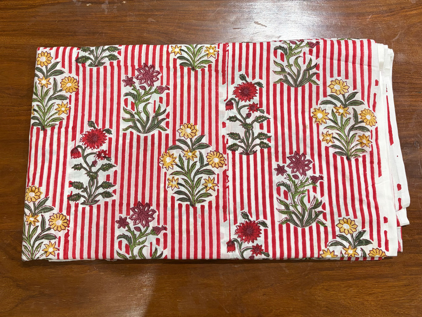 100% Cotton Hand Block Print Stripe Fabric | Flor100% Cotton Hand Block Print Floral Stripe Fabric | Jaipur Printed Cotton Dress Material | Botanical Cotton Fabric Manufacturer