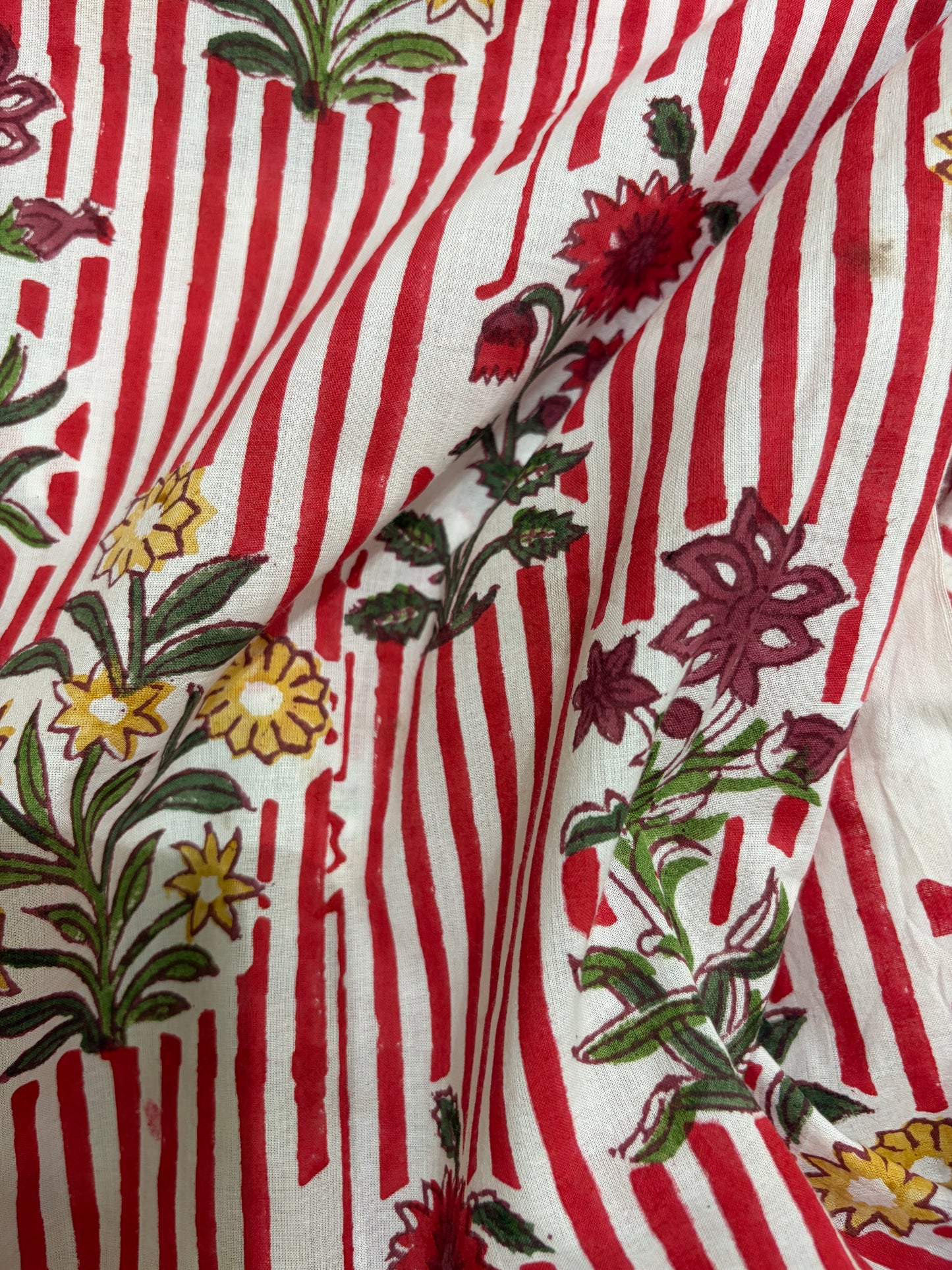 100% Cotton Hand Block Print Stripe Fabric | Flor100% Cotton Hand Block Print Floral Stripe Fabric | Jaipur Printed Cotton Dress Material | Botanical Cotton Fabric Manufacturer