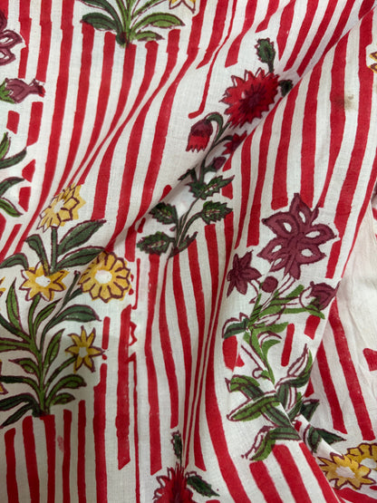 100% Cotton Hand Block Print Stripe Fabric | Flor100% Cotton Hand Block Print Floral Stripe Fabric | Jaipur Printed Cotton Dress Material | Botanical Cotton Fabric Manufacturer