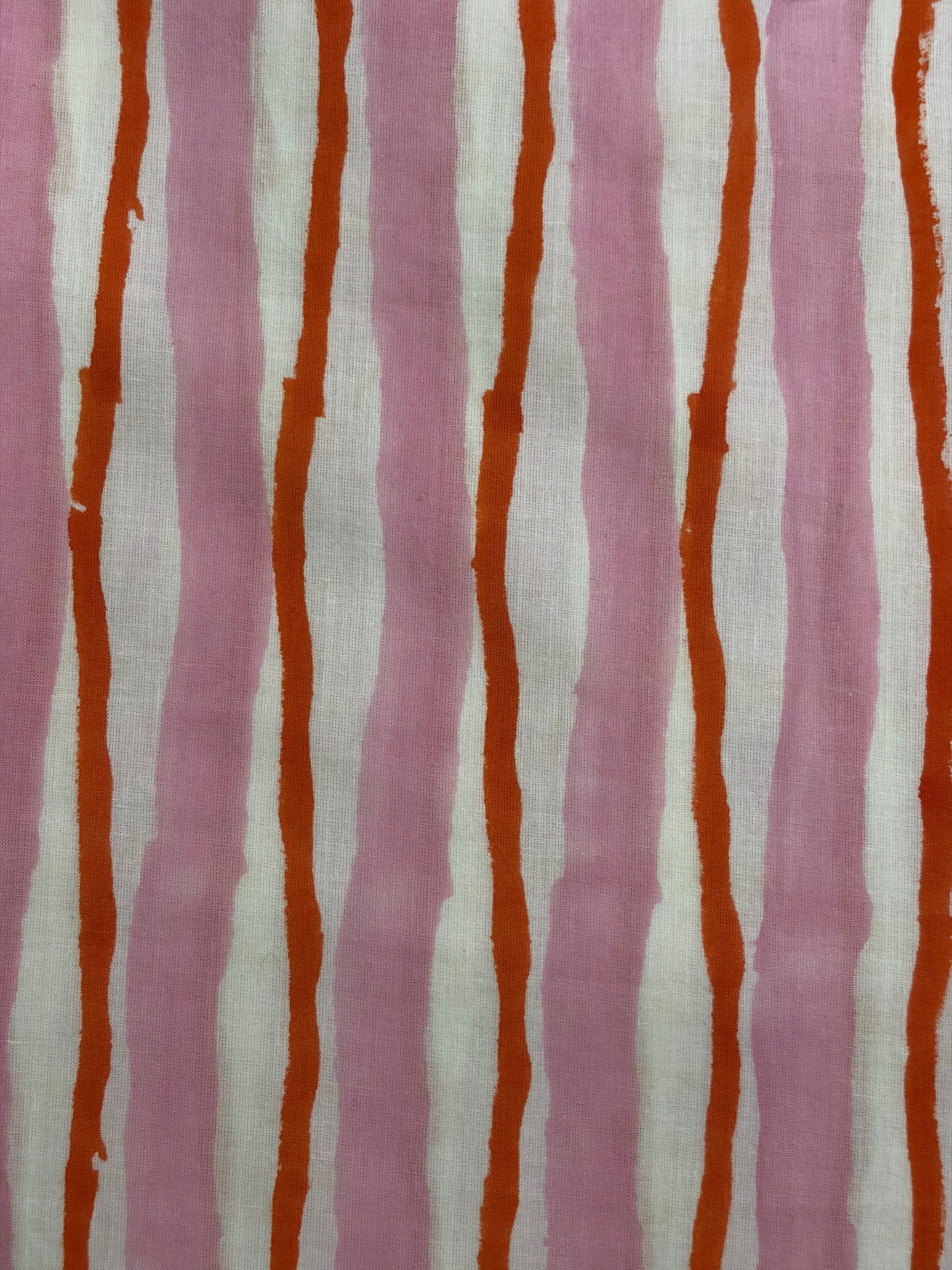 100% Cotton Hand Block Printed Stripe Fabric | Pink & Coral Vertical Stripe Cotton Fabric | Jaipur Handmade Cotton Textile | Wholesale Fabric Manufacturer