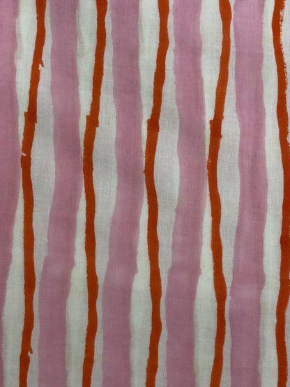 100% Cotton Hand Block Printed Stripe Fabric | Pink & Coral Vertical Stripe Cotton Fabric | Jaipur Handmade Cotton Textile | Wholesale Fabric Manufacturer