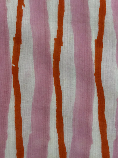 100% Cotton Hand Block Printed Stripe Fabric | Pink & Coral Vertical Stripe Cotton Fabric | Jaipur Handmade Cotton Textile | Wholesale Fabric Manufacturer