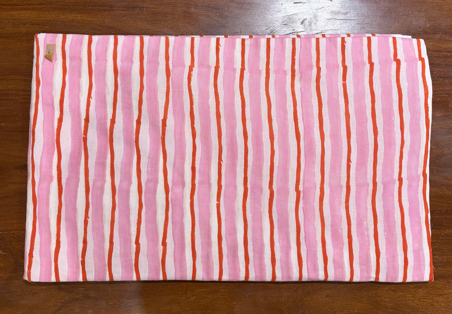 100% Cotton Hand Block Printed Stripe Fabric | Pink & Coral Vertical Stripe Cotton Fabric | Jaipur Handmade Cotton Textile | Wholesale Fabric Manufacturer