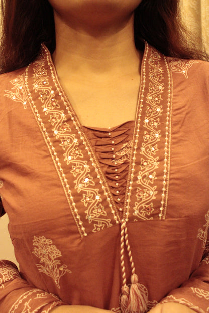 Rust Brown Mughal Motif Cotton Suit Set with Dupatta | Handblock Print Ethnic Wear for Women