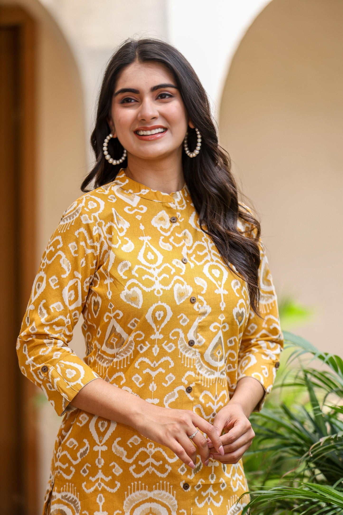 Yellow Printed Coord Set for Women | Mustard Yellow Kurta & Pants
