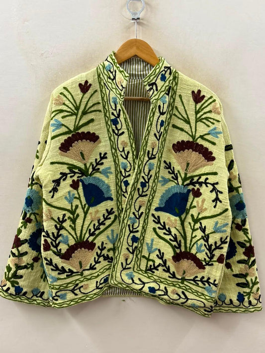 Handcrafted Suzani Embroidered Cotton Jacket – Floral Artisan Open Front Jacket (Copy) (Copy) (Copy)