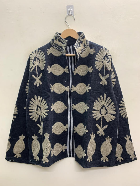 Handcrafted Suzani Embroidered Cotton Jacket – Floral Artisan Open Front Jacket (Copy) (Copy)