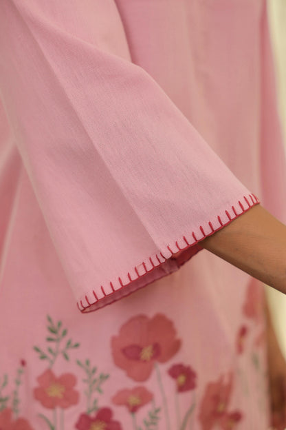 Pink Floral Embroidered Tunic & Pant Co-ord Set