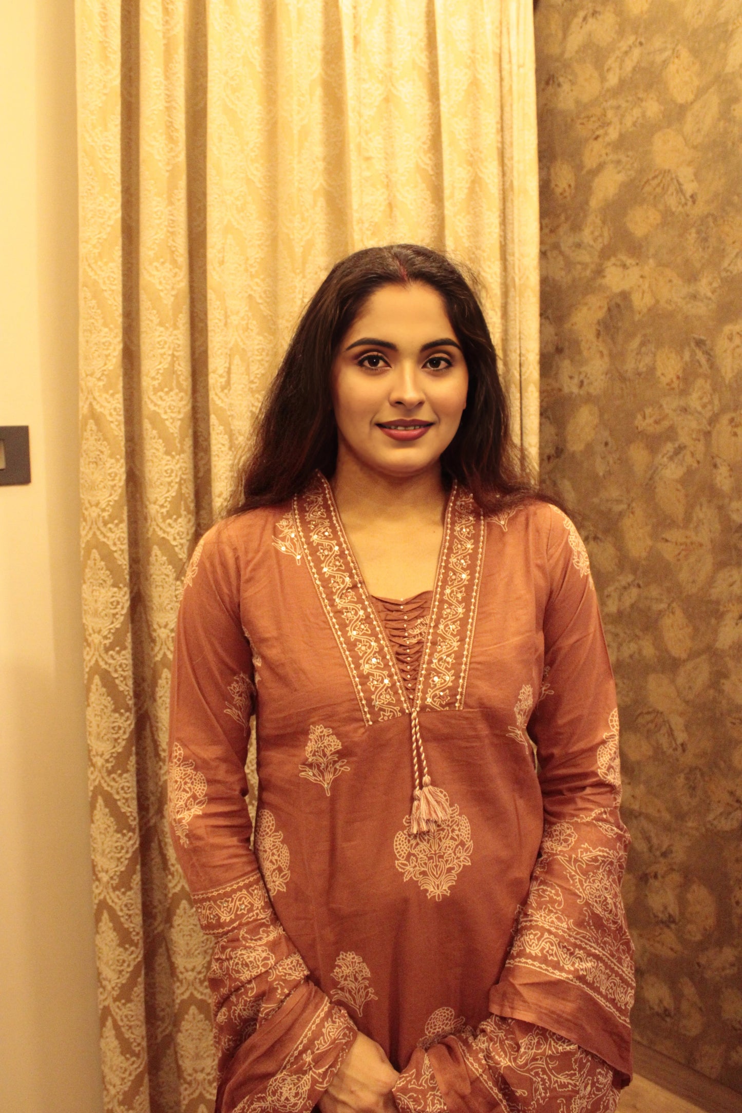 Rust Brown Mughal Motif Cotton Suit Set with Dupatta | Handblock Print Ethnic Wear for Women