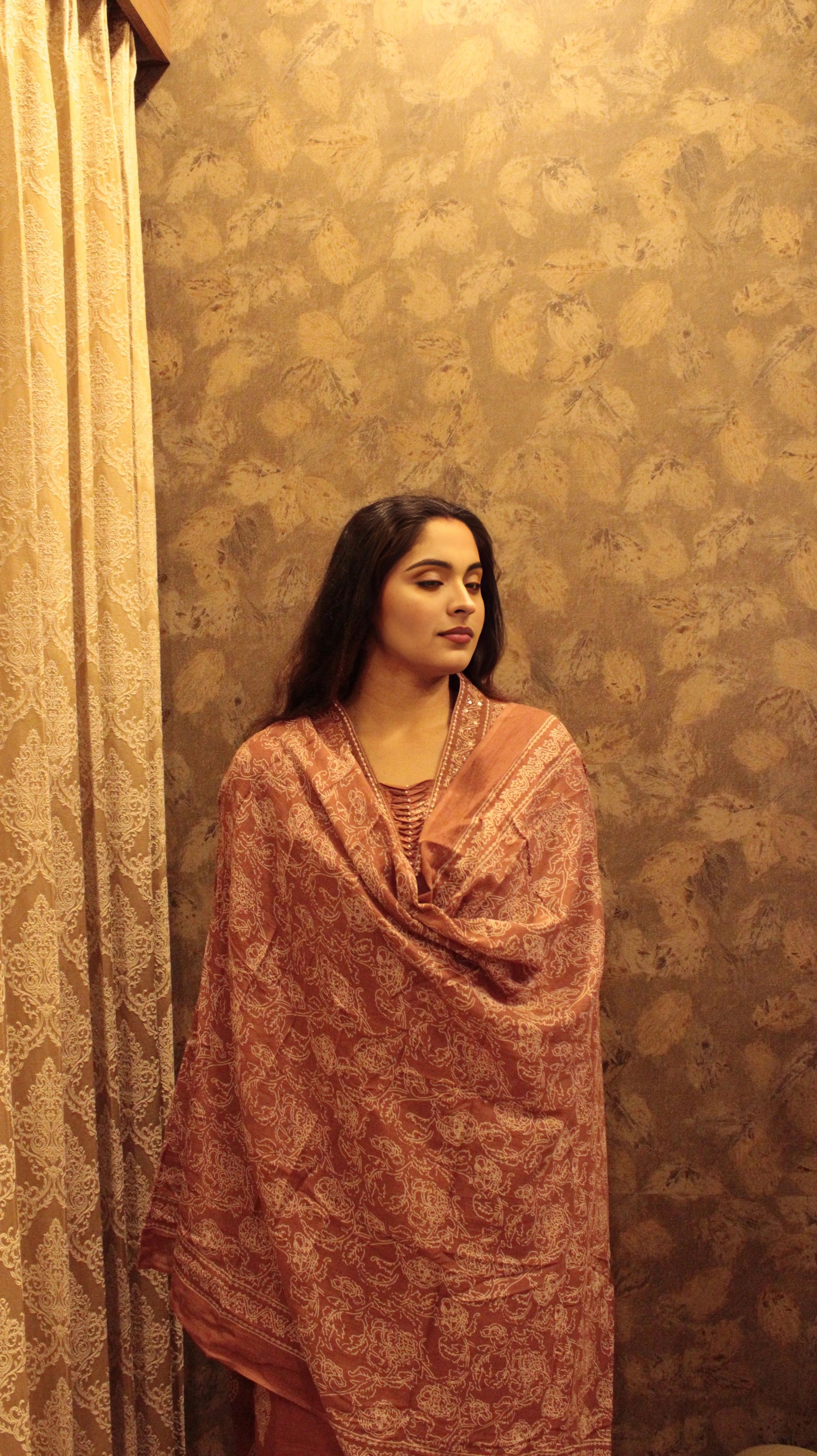 Rust Brown Mughal Motif Cotton Suit Set with Dupatta | Handblock Print Ethnic Wear for Women
