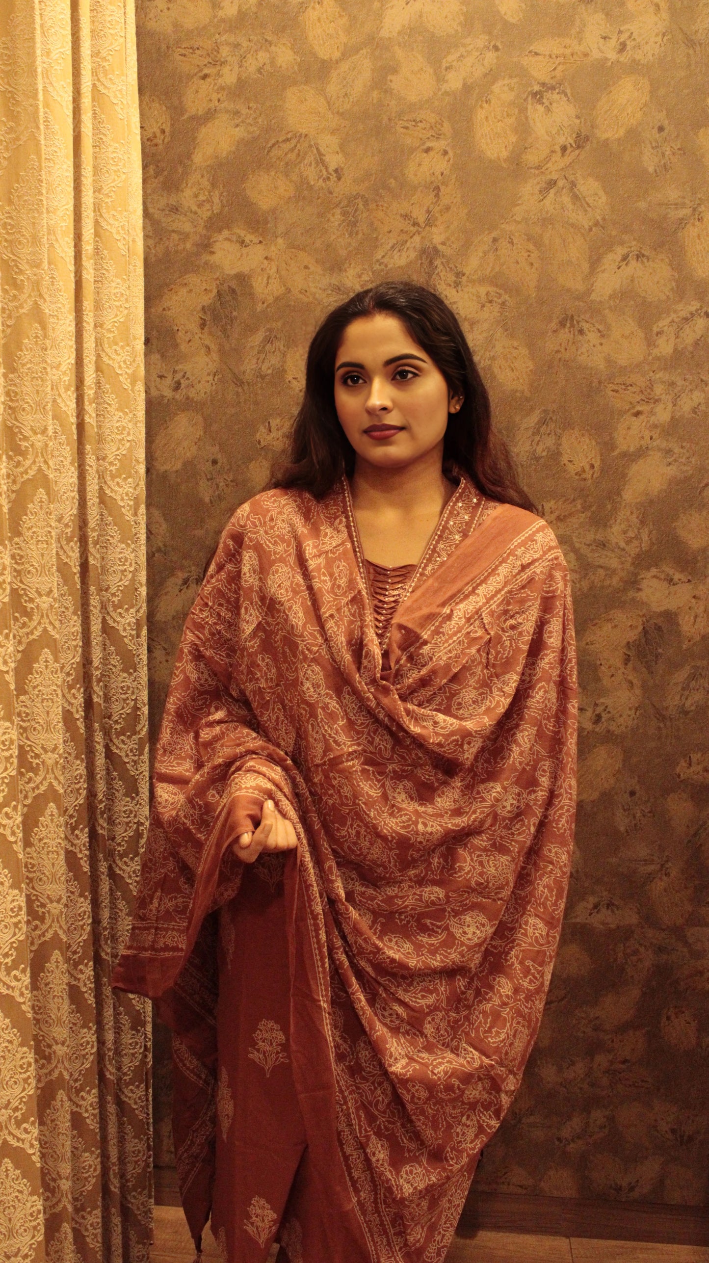 Rust Brown Mughal Motif Cotton Suit Set with Dupatta | Handblock Print Ethnic Wear for Women