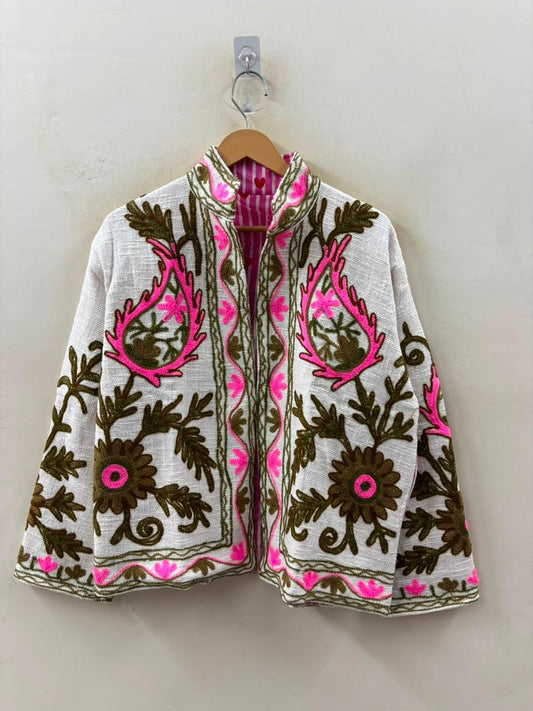 Handcrafted Suzani Embroidered Cotton Jacket – Floral Artisan Open Front Jacket (Copy)