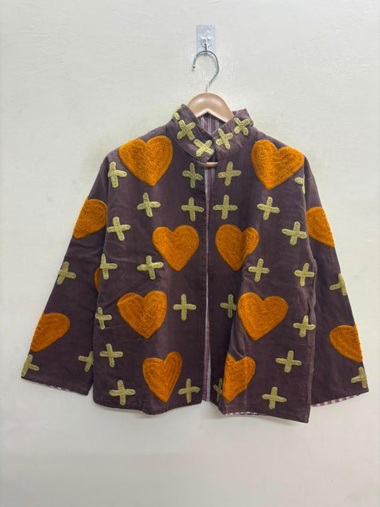 Handcrafted Suzani Embroidered Cotton Jacket – Floral Artisan Open Front Jacket