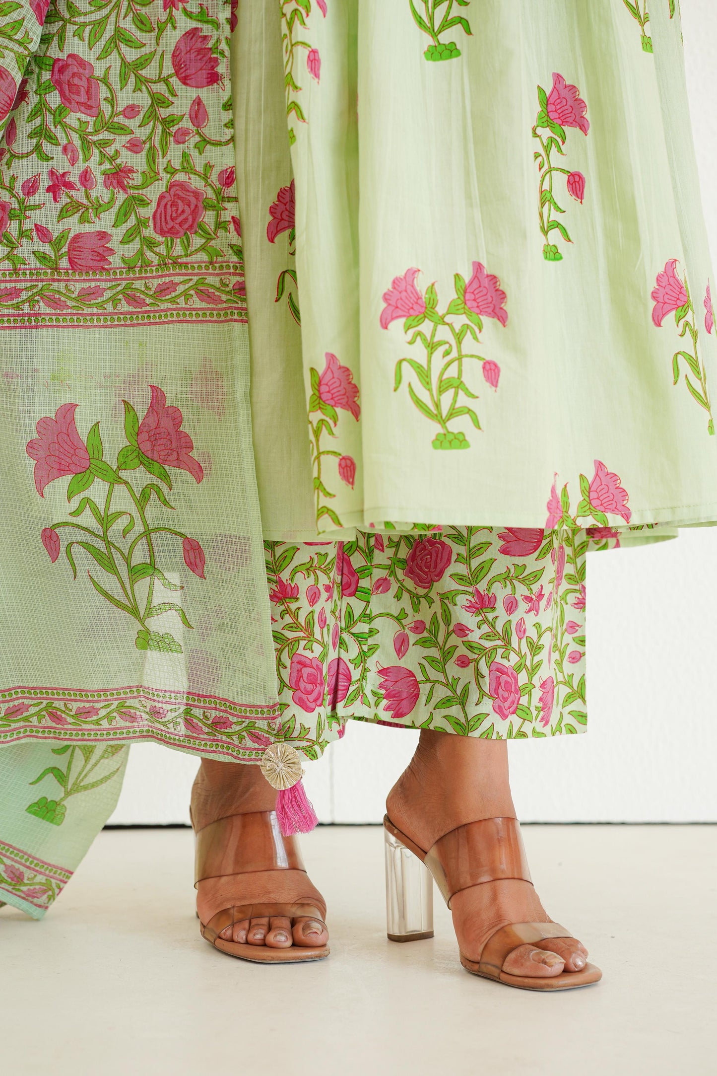 Mint Green Handblock Anarkali Set