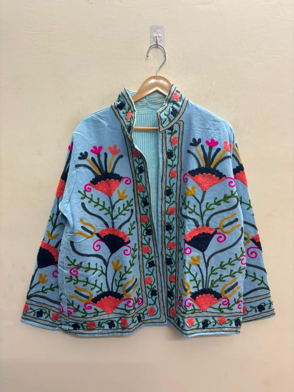 Handcrafted Suzani Embroidered Cotton Jacket – Floral Artisan Open Front Jacket (Copy) (Copy) (Copy)