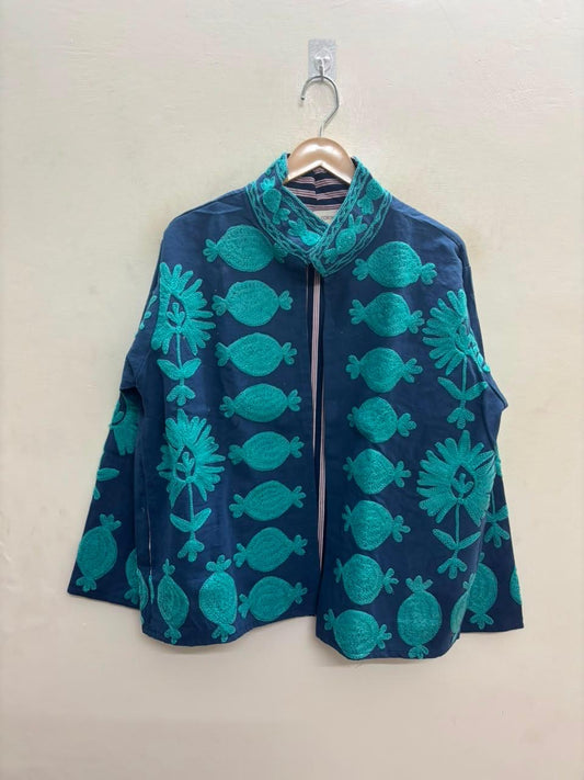 Handcrafted Suzani Embroidered Cotton Jacket – Floral Artisan Open Front Jacket (Copy) (Copy) (Copy) (Copy)