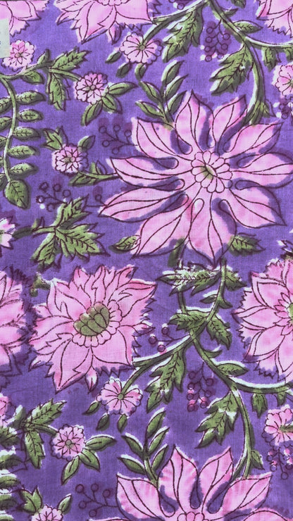 100% Cotton Hand Block Print Paisley 100% Cotton Hand Block Print Floral Fabric | Lavender Botanical Cotton Fabric | Coordinated Print Collection | Jaipur Manufacturer