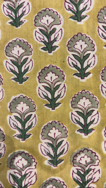 100% Cotton Hand Block Print Paisley Fabric | Mustard Floral Paisley Cotton Fabric | Jaipur Printed Dress Material Manufacturer