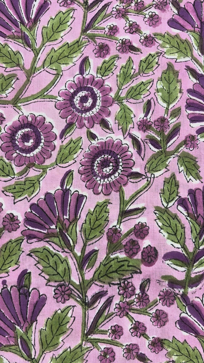 100% Cotton Hand Block Print Paisley 100% Cotton Hand Block Print Floral Fabric | Lavender Botanical Cotton Fabric | Coordinated Print Collection | Jaipur Manufacturer