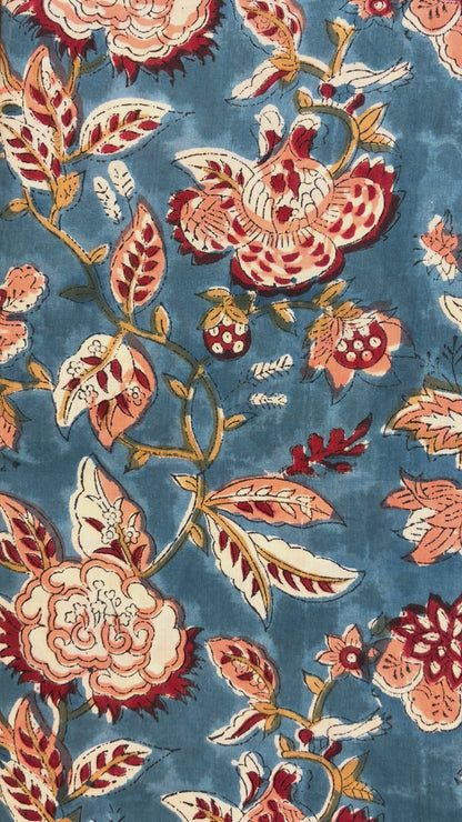 100% Cotton Hand Block Print Fabric 100% Cotton Hand Block Print Floral Vine Fabric | Vintage Botanical Cotton Fabric | Jaipur Printed Cotton Fabric Manufacturer