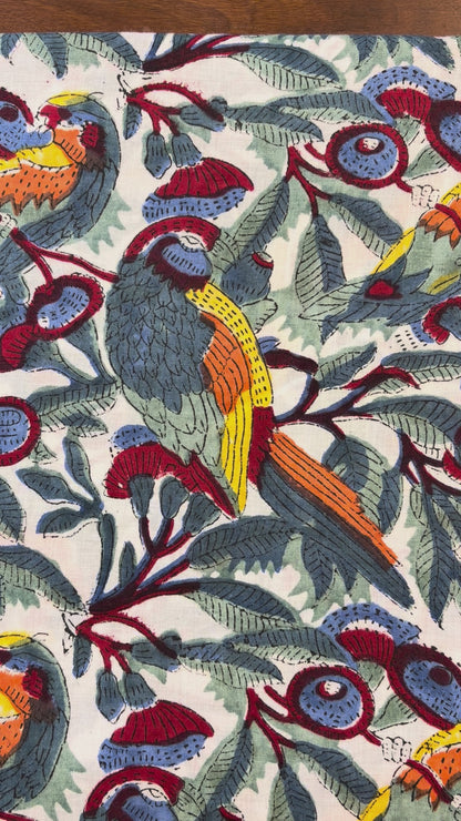 100% Cotton Hand Block Print Fabric | Premium Bird & Floral Print Cotton Fabric | Sustainable Dress Material Manufacturer India
