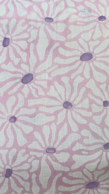 100% Cotton Hand Block Print Fabric | Floral Daisy Print Cotton Fabric | Soft Cambric Fabric for Apparel & Home Textile