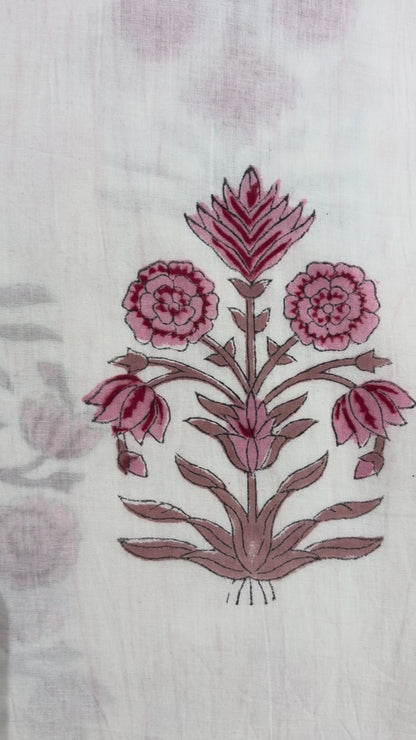 100% Cotton Hand Block Print Fabric Set | Floral Buta & Border Print Cotton Fabric | Indian Jaipur Cotton Fabric for Dress Material, Home Décor & Wholesale