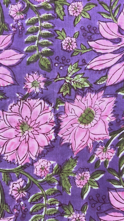 100% Cotton Hand Block Print Paisley 100% Cotton Hand Block Print Floral Fabric | Lavender Botanical Cotton Fabric | Coordinated Print Collection | Jaipur Manufacturer
