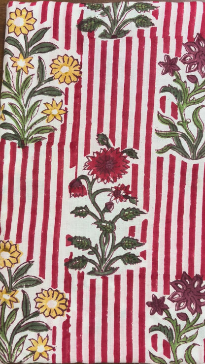 100% Cotton Hand Block Print Stripe Fabric | Flor100% Cotton Hand Block Print Floral Stripe Fabric | Jaipur Printed Cotton Dress Material | Botanical Cotton Fabric Manufacturer