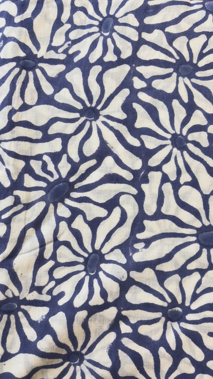 100% Cotton Hand Block Print Fabric | Floral Daisy Print Cotton Fabric | Soft Cambric Fabric for Apparel & Home Textile