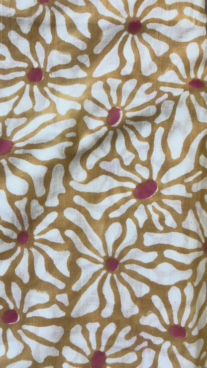 100% Cotton Hand Block Print Fabric | Floral Daisy Print Cotton Fabric | Soft Cambric Fabric for Apparel & Home Textile