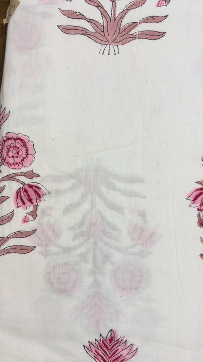 100% Cotton Hand Block Print Fabric Set | Floral Buta & Border Print Cotton Fabric | Indian Jaipur Cotton Fabric for Dress Material, Home Décor & Wholesale
