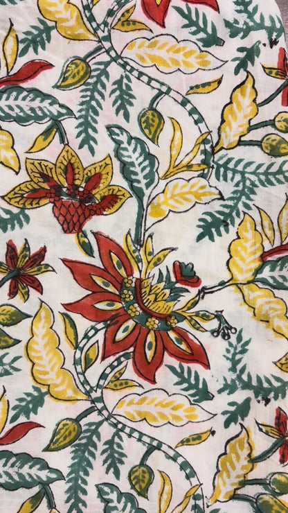 100% Cotton Hand Block Printed Fabric | Tropical Floral & Leaf Print Cotton Fabric | Jaipur Block Print Textile | Wholesale Fabric Manufacturer
