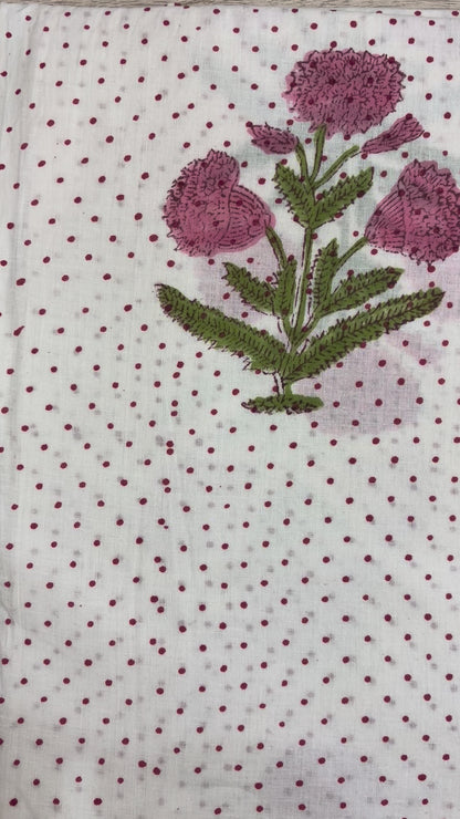 100% Cotton Hand Block Print Fabric | Floral Stripe Jaipur Print Cotton Fabric | Indian Handmade Fabric for Dresses, Quilts & Home Decor
