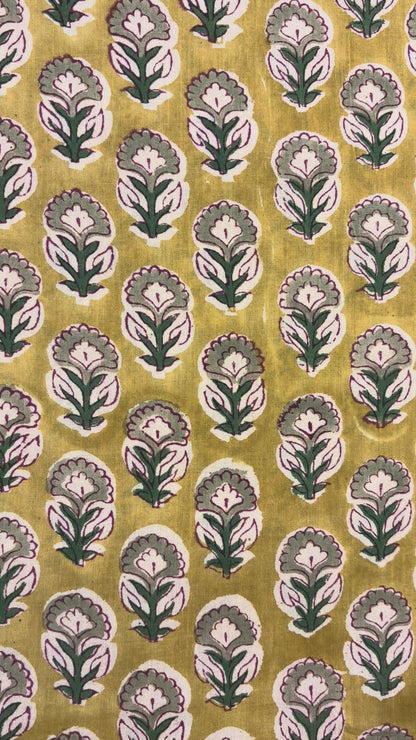 100% Cotton Hand Block Print Paisley Fabric | Mustard Floral Paisley Cotton Fabric | Jaipur Printed Dress Material Manufacturer