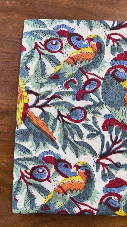 100% Cotton Hand Block Print Fabric | Premium Bird & Floral Print Cotton Fabric | Sustainable Dress Material Manufacturer India