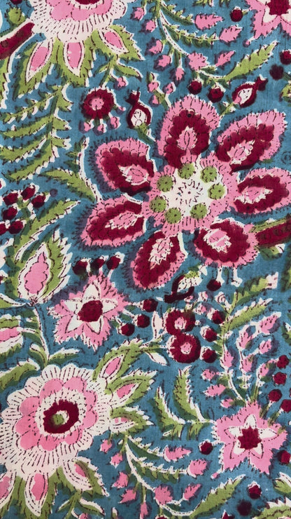 100% Cotton Hand Block Print Fabric | Multicolor Floral Cotton Fabric | Jaipur Handmade Printed Fabric for Apparel, Home Furnishing & Crafts