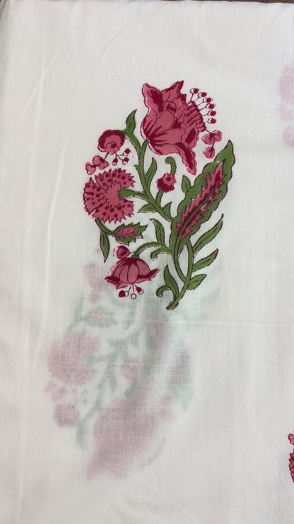 100% Cotton Hand Block Print Fabric Set | Floral Buti with Coordinated Border Print | Jaipur Printed Cotton Dress Material Fabric | Wholesale Manufacturer & Exporter